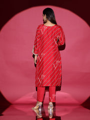 Red Silk Embroidered Suit Set