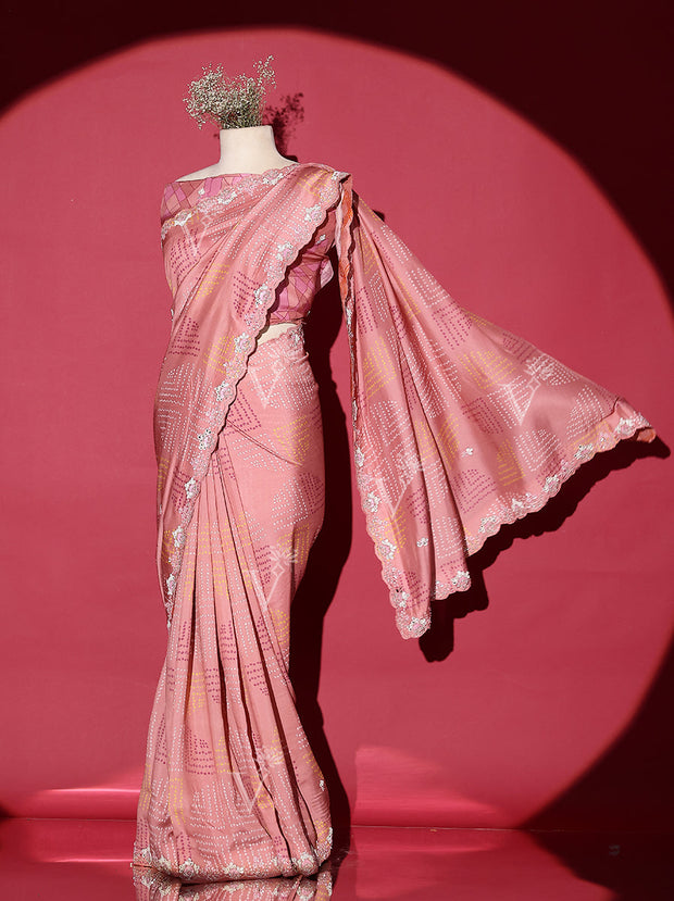 Pink Vasansi Silk Bandhani Saree
