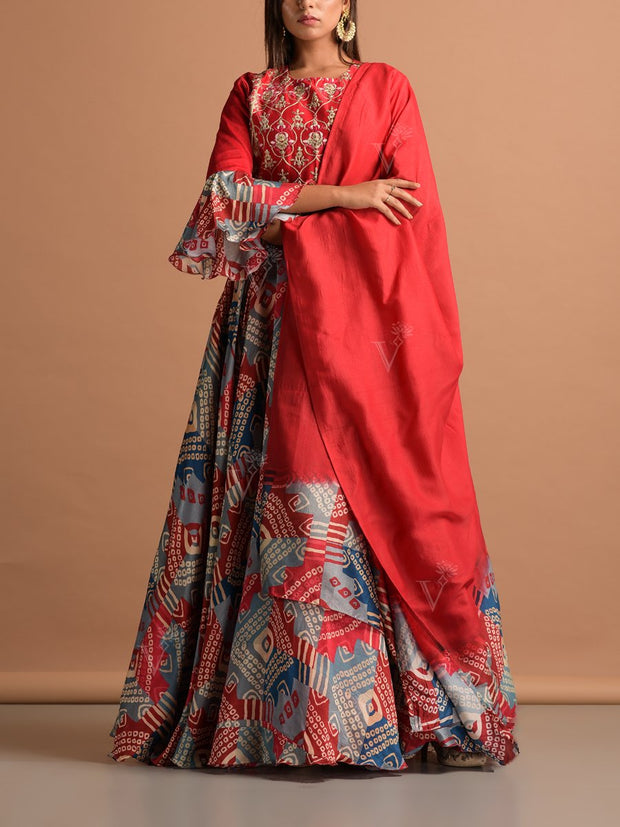 Red Vasansi Silk Printed Gown