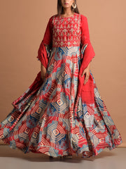 Red Vasansi Silk Printed Gown