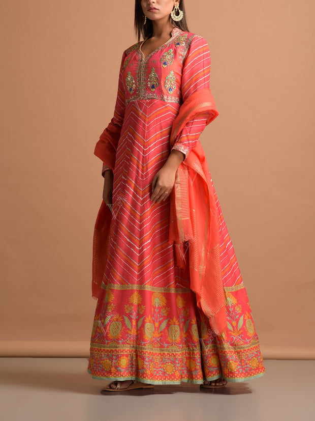 Orange Vasansi Silk Leheriya Gown