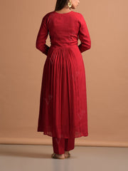 Red Wrinkle Chiffon Suit Set