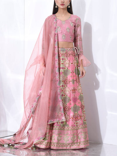 Pink Vasansi Silk Printed Lehenga Set