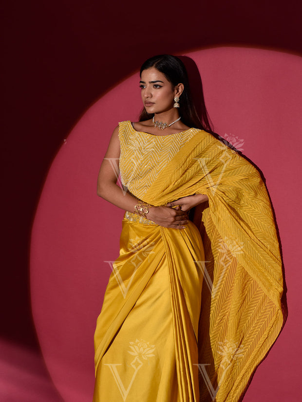 Yellow Silk Drape Saree
