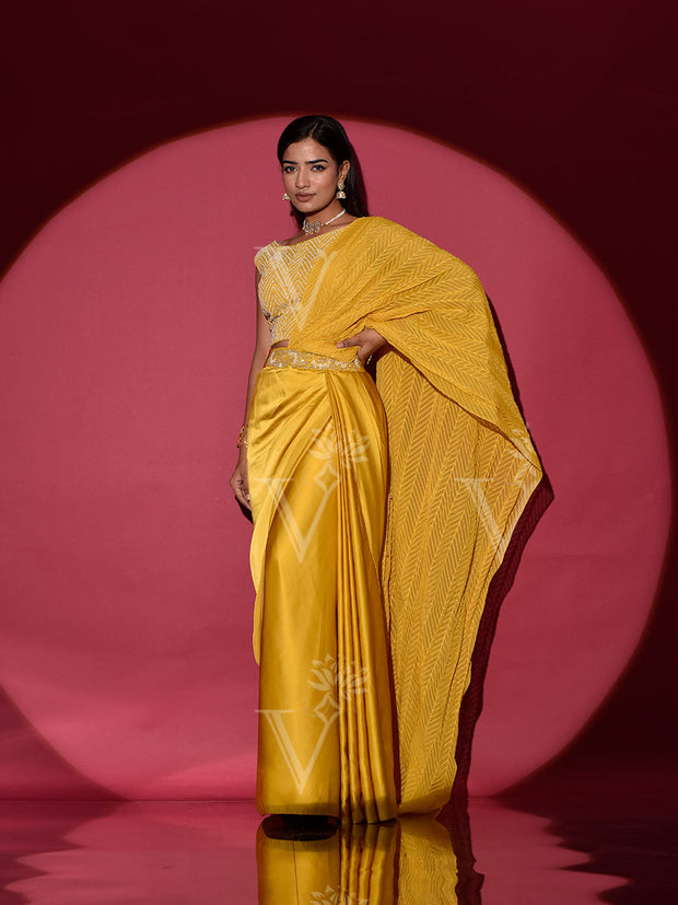 Yellow Silk Drape Saree
