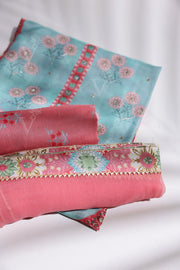 Blue and Pink Vasanai Silk Dress Material