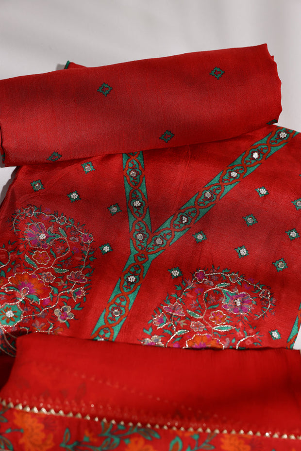 Red Vasanai Silk Dress Material