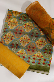 Green and Yellow Chanderi Dress Material