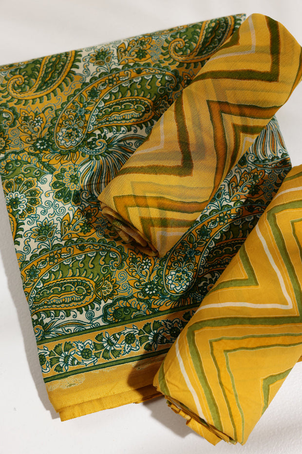 Green and Yellow Cotton Dress Material