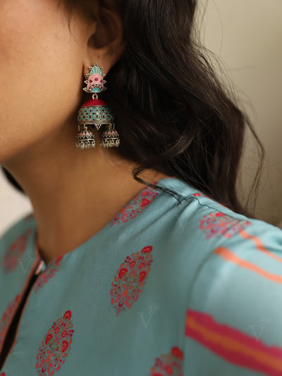 Silver Rangoli Rawa Jhumka Earrings