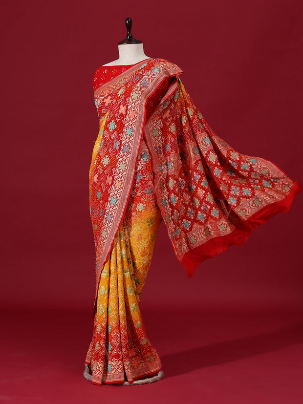 Red and Yellow Georgette Zari Shaded Saree