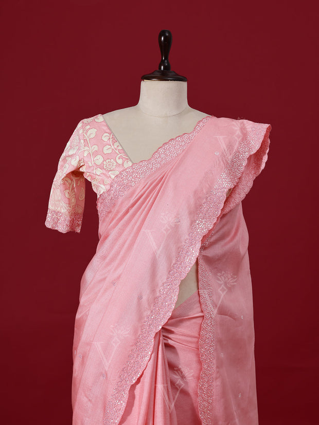 Pink Tusser Silk Saree