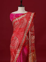 Red And Rani Pure Satin Silk Saree