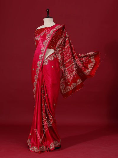 Red and Pink Gajji Silk Saree