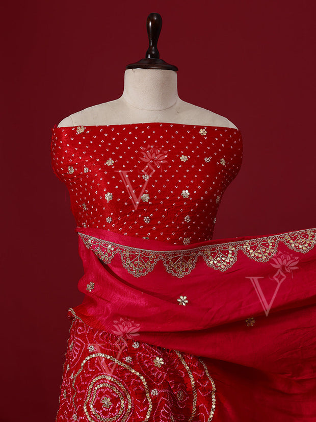 Red and Pink Gajji Silk Saree