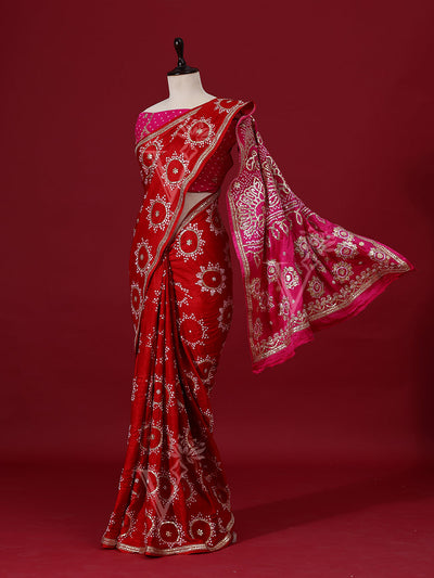 Red and Pink Gajji Silk Saree8