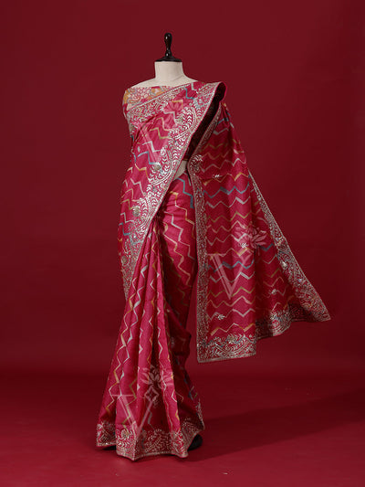 Pink Leheriya Tusser Silk saree