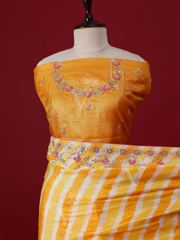 Yellow Leheriya Tusser Silk saree