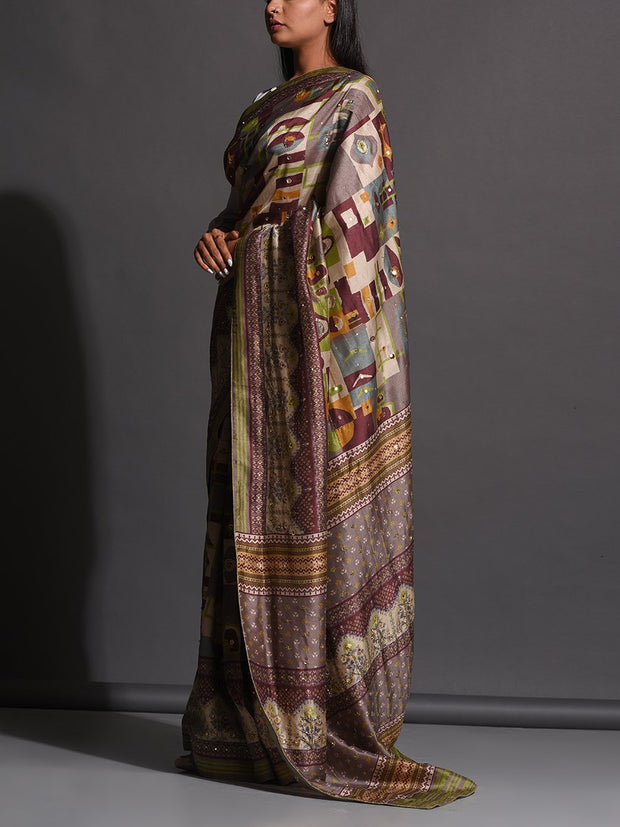 Brown Vasansi Silk Printed Saree