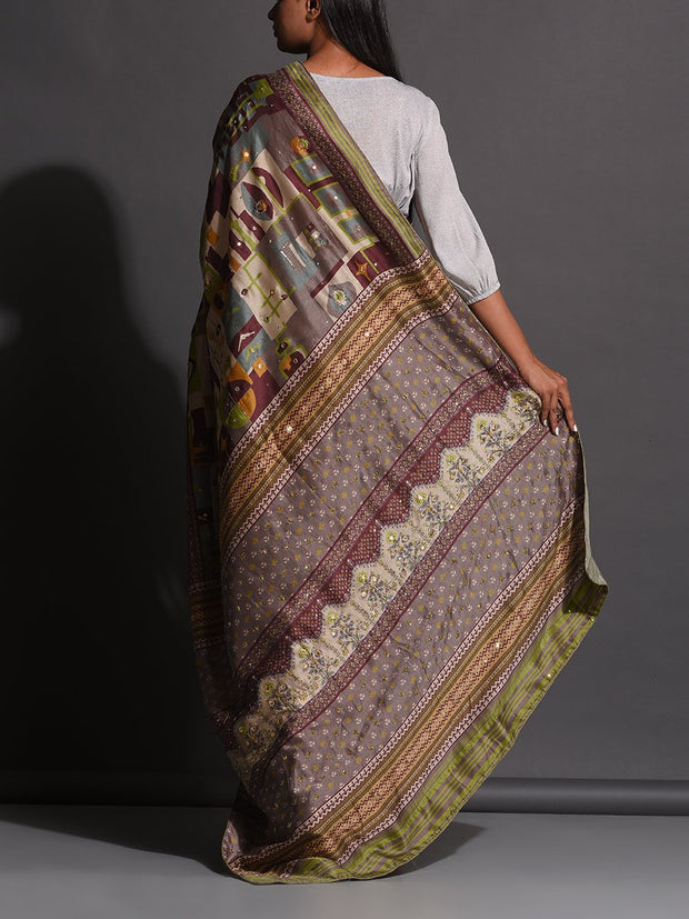 Brown Vasansi Silk Printed Saree