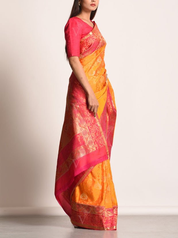 Orange Banarasi Silk Handloom Saree