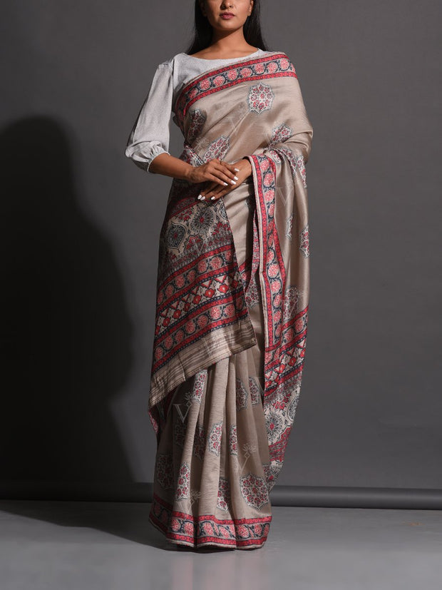 Grey Vasansi Silk Printed Saree
