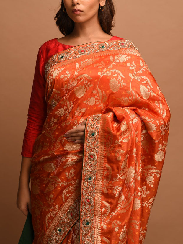 Orange Dola Silk Embellished Saree