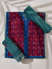 Blue and Maroon Vasansi Silk Dress Material