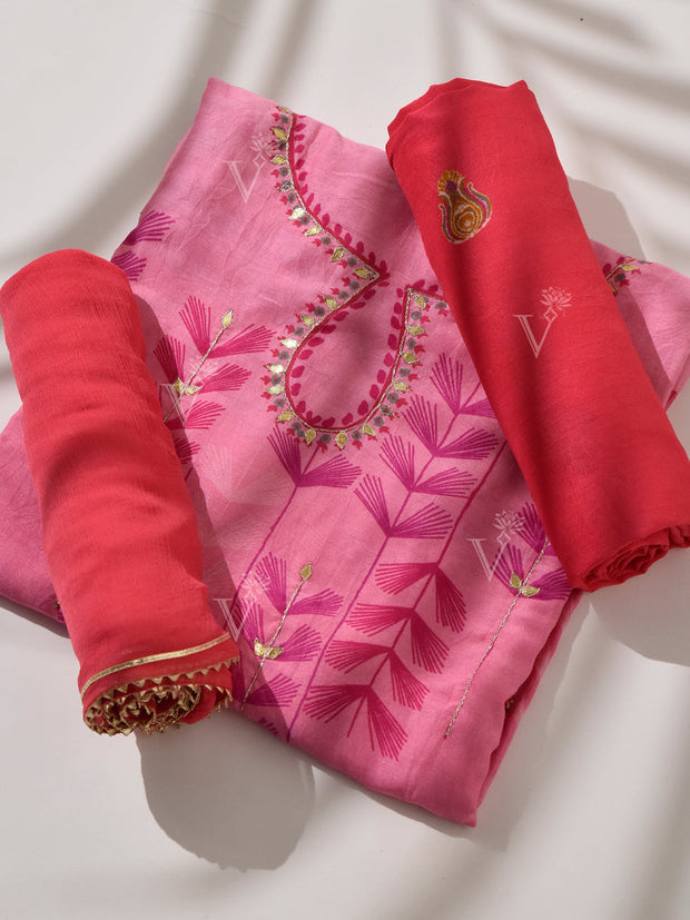 Red and Pink Vasansi Silk Dress Material