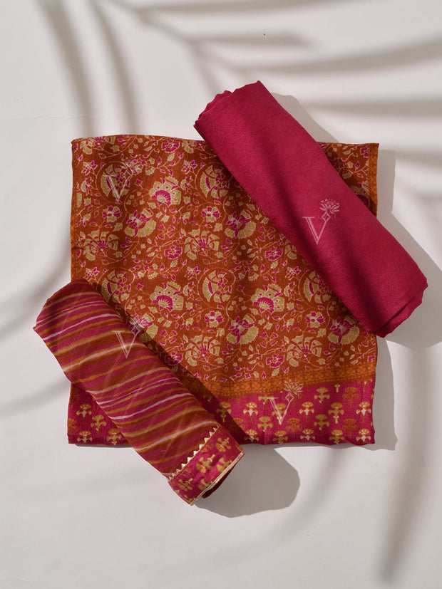 Red Vasansi Silk Dress Material