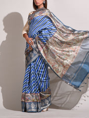 Blue Tussar Banarasi Silk Saree