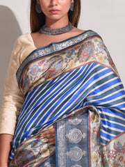 Blue Tussar Banarasi Silk Saree