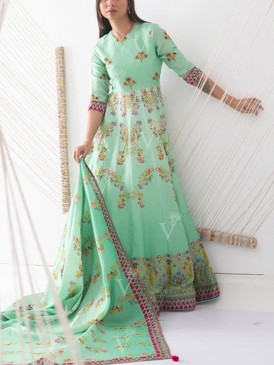 Sea Green Vasansi Silk Anarkali Gown
