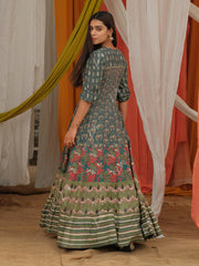 Sage Green Vasansi Silk Printed Anarkali Gown