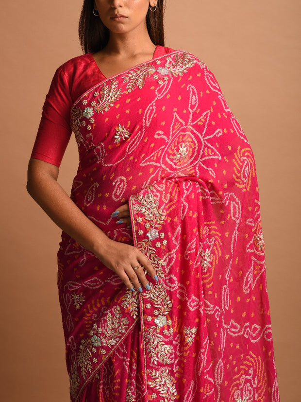 Pink Bandhani Gota Patti Saree