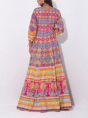 Mustard Patola Printed Vasansi Silk Anarkali Gown