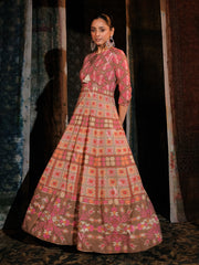 Pink Cotton Printed Anarkali Gown