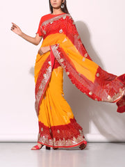 Red And Yellow Pure Georgette Saree