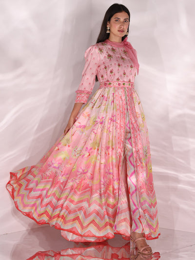 Light Pink Vasansi Silk Floral Printed Gown