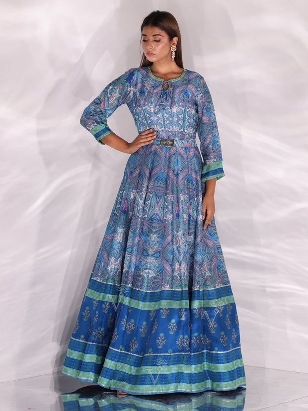 Blue Vasansi Silk Printed Anarkali Gown