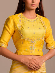 Butter Yellow Silk Leheriya Tussar Silk Saree