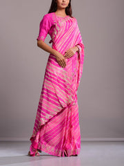Light Pink And Peach Silk Leheriya Gota Patti Saree