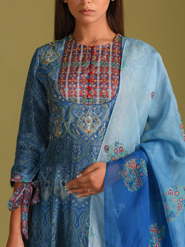 Steel Blue Vasansi Silk Anarkali Gown