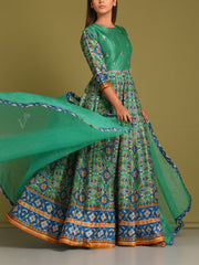 Green Vasansi Silk Patola Anarkali Gown