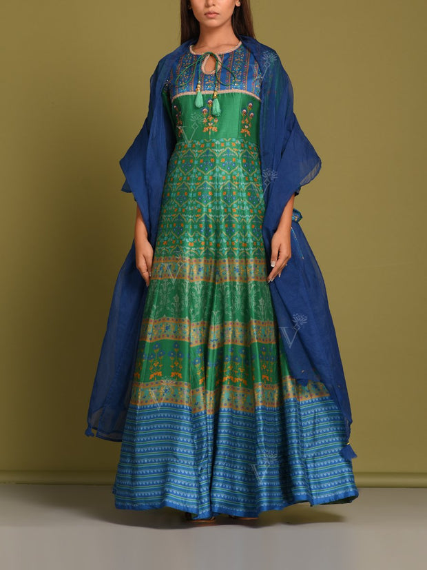 Green Vasansi Silk Printed Anarkali Gown