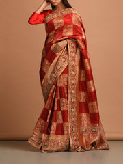 Maroon Silk Embellished Saree