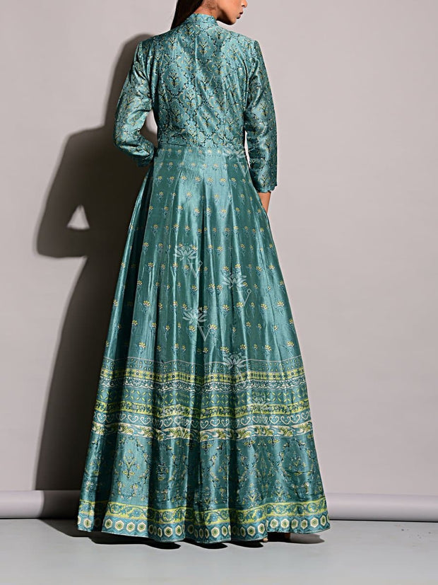 Sage Blue Vasansi Silk Anarkali Gown