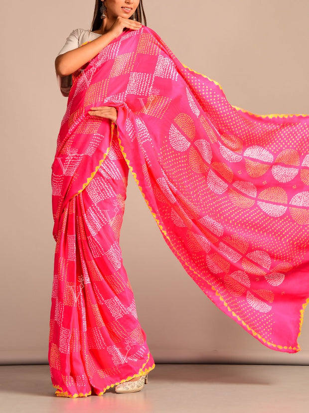Limited Edition Pink Bandhani Hand Crafted Saree