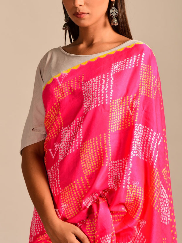 Limited Edition Pink Bandhani Hand Crafted Saree