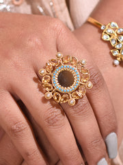 Silver Gold Plated Suryakamal Pearl Mirror Ring